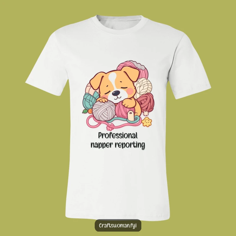 Funny Crafty Dog T-Shirt: Hilarious Snoozing Pup Yarn Lovers Gift