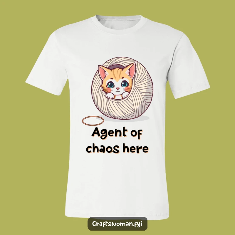 Funny Curious Cat Yarn T-Shirt - A Hilarious Gift for Crafty Souls