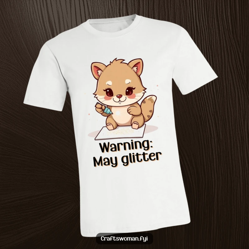 Funny Glitter Crafter T-Shirt: A determined animal character is shown gluing sparkling glitter onto a handmade card, celebrating the joy of crafting.