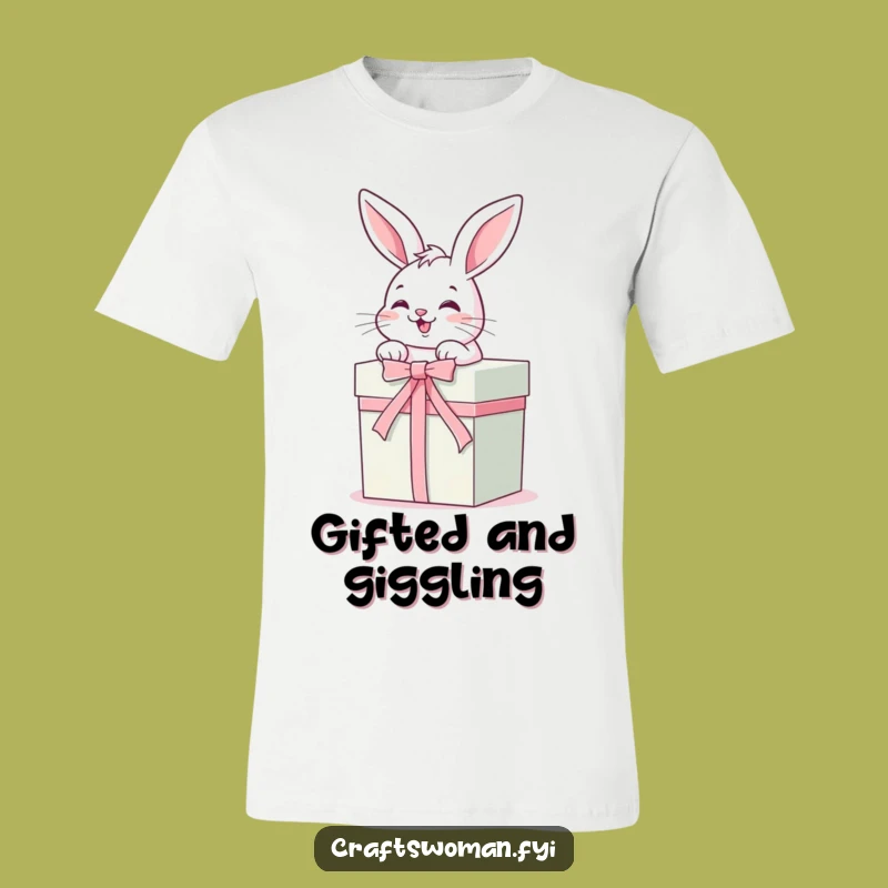 Funny Bunny Gift T-Shirt: Giggling Rabbit Gets Gifts Ready, Hilarious Present Tee!