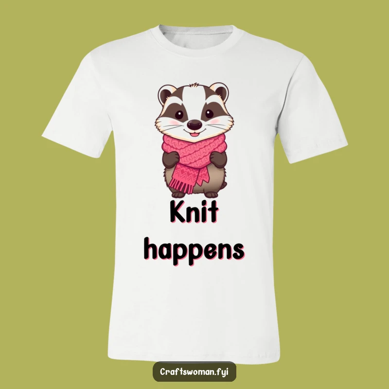 Funny Badger Knitter T-Shirt - 'Knit Happens' Tee for Yarn Enthusiasts