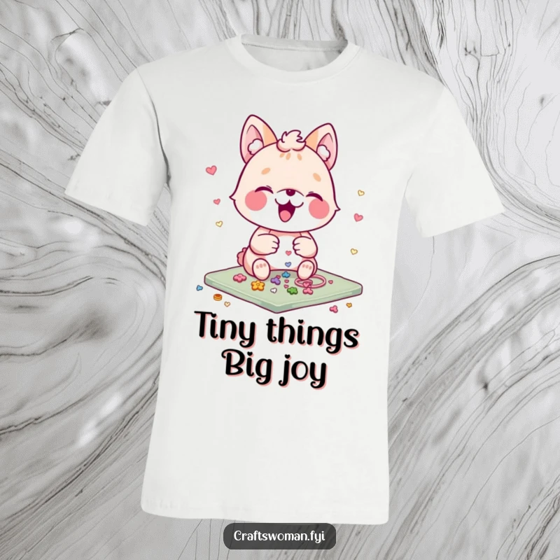 Funny Animal Crafter T-Shirt: A cute animal character is shown gleefully arranging small, shiny embellishments on a craft project, highlighting meticulous attention to detail.
