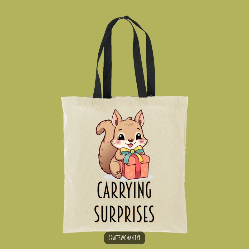 Funny Squirrel Gift Wrapper Tote Bag - Excited Presenting Bag for Shoppers