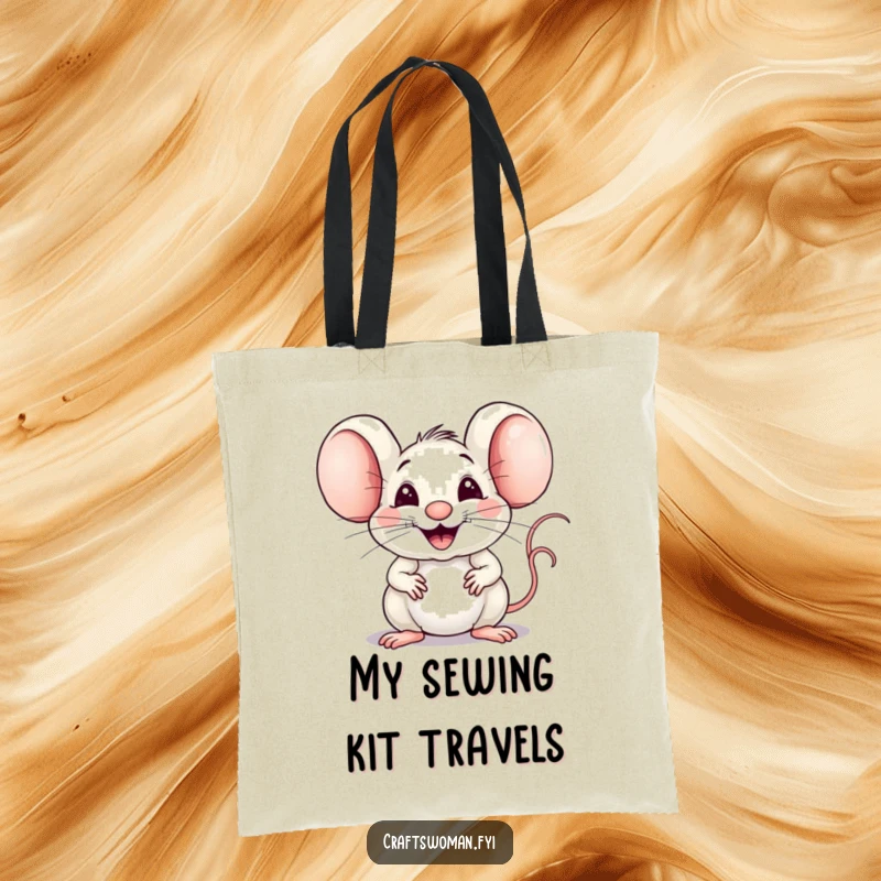 Funny Mouse Weaver Tote Bag: A Joyful Mouse Expertly Weaving Fabric with a Big Proud Smile, Spacious and Hilarious.