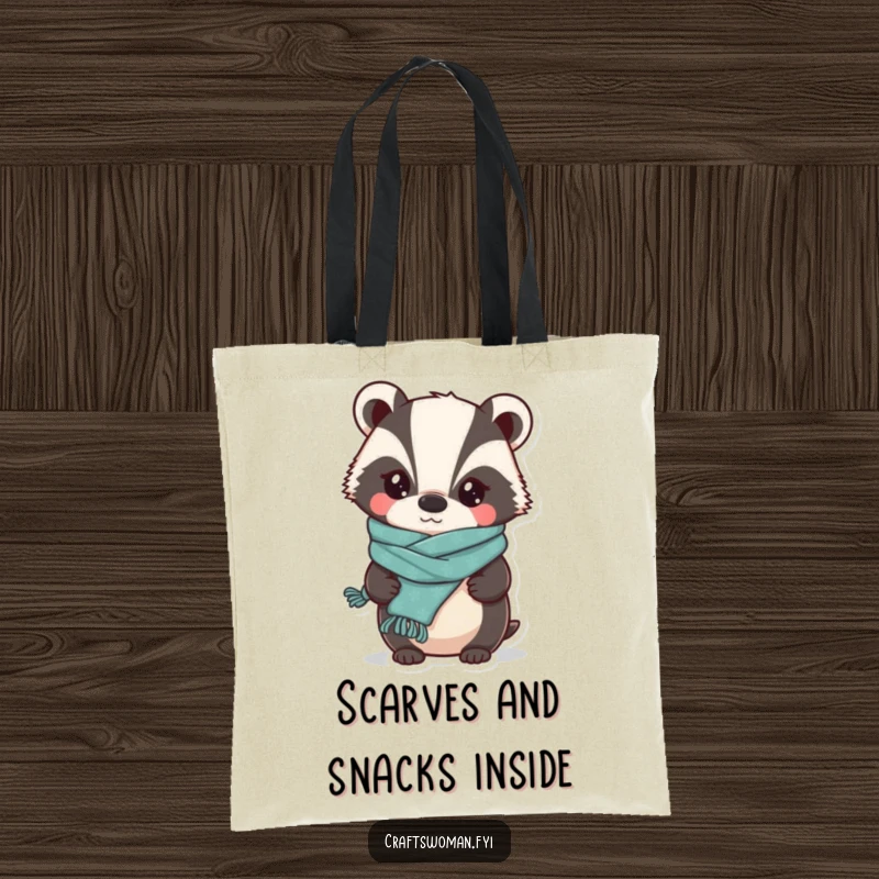 Funny Badger Knitter Tote Bag: A Whimsical Badger Proudly Displaying a Slightly Lopsided Knitted Scarf, Spacious and Hilarious.